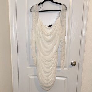 Forever 21 Long Sleeve White Dress with Pearls